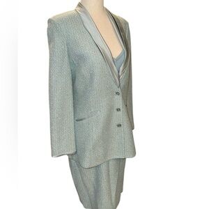 St. John Evening Blue Blazer Skirt Knit Top Set
